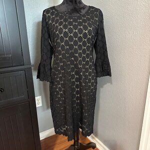 Ronni Nicole Dress Size 8 Black Lace Bell 3/4 Sleeve Lined Cocktail Party Glam